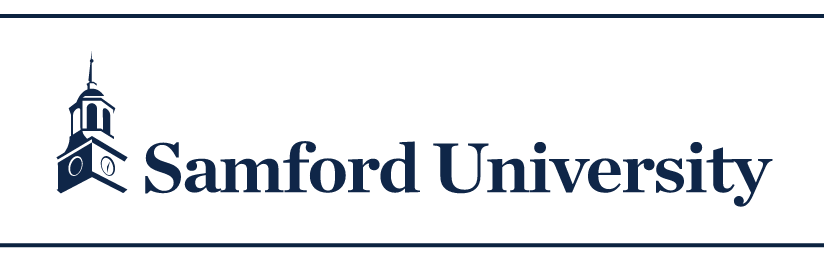 Samford University logo, horizontal, navy variant, cell 1