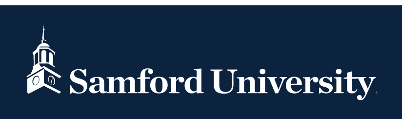 Samford University logo, horizontal, white variant, cell 2
