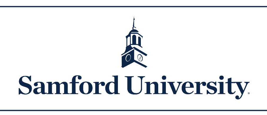 Samford University logo, horizontal, navy variant, cell 5