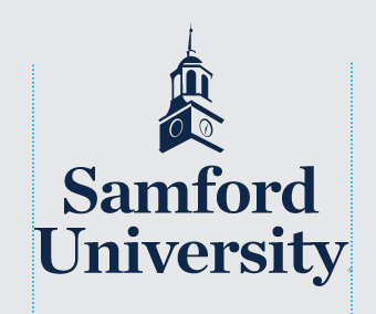 Samford University logo, stacked, color variant