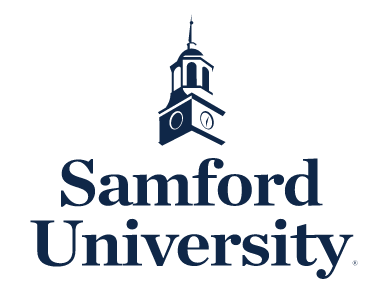 Samford University logo, academic logo, blue on white variant