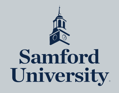 Samford University logo, academic logo, blue on gray variant