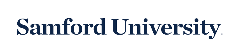 Samford University wordmark, horizontal, navy variant, cell 7