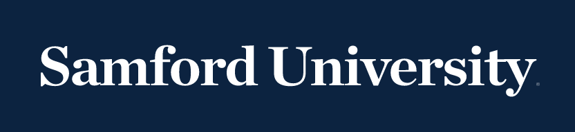 Samford University wordmark, horizontal, white variant, cell 8