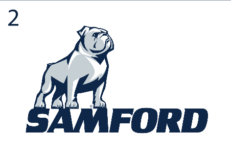 bulldog mascot over SAMFORD wordmark, two color variant, cell 12