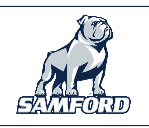 bulldog mascot over SAMFORD wordmark, full color variant, cell 19