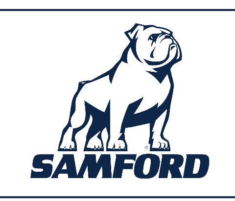 bulldog mascot over SAMFORD wordmark, one color variant, cell 20