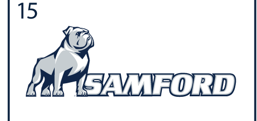 bulldog mascot beside SAMFORD wordmark, full color variant, cell 15