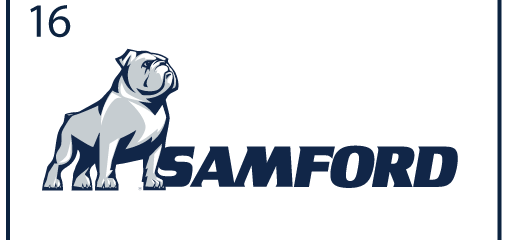 bulldog mascot beside SAMFORD wordmark, two color variant, cell 16