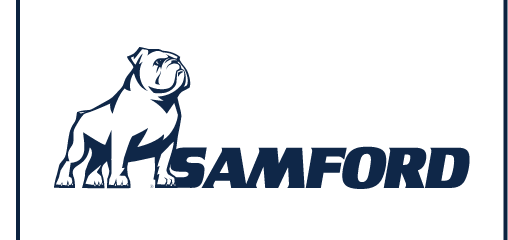 bulldog mascot beside SAMFORD wordmark, one color variant, cell 17