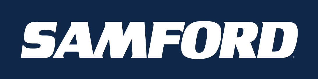 SAMFORD wordmark, one-color (white) variant