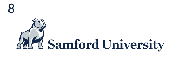 bulldog mascot beside Samford University wordmark, full color variant, cell 28