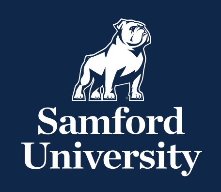 Samford University Crossover Vertical, one-color (white) variant