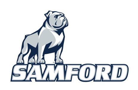Samford bulldog logo, spirit logo, blue and white on white variant