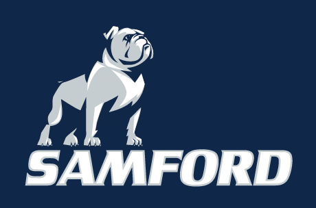 Samford bulldog logo, spirit logo, white and blue on blue variant