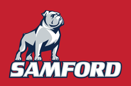 Samford bulldog logo, spirit logo, white and blue on red variant