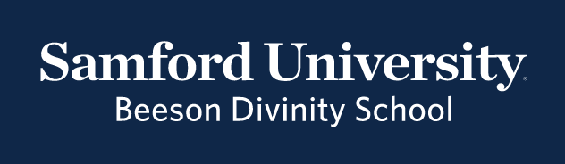 Samford University Beeson Divinity School, one-color (white), centered wordmark variant