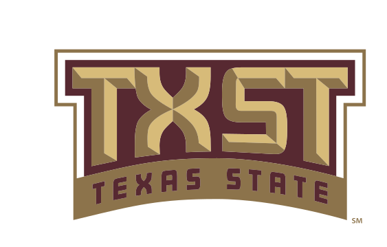 TXST lettermark with Texas State banner, maroon/gold, gold banner variant, cell 11