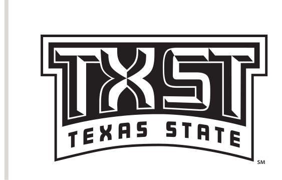 TXST lettermark with Texas State banner, black/white, white banner variant, cell 12