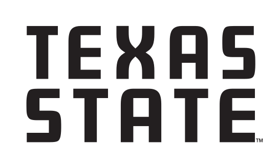 Texas State wordmark, stacked black and white variant, cell 21