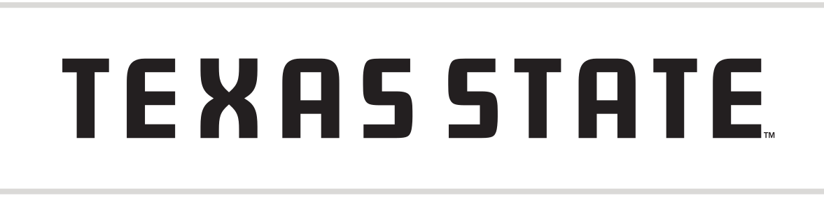 Texas State wordmark, horizontal black and white variant, cell 29
