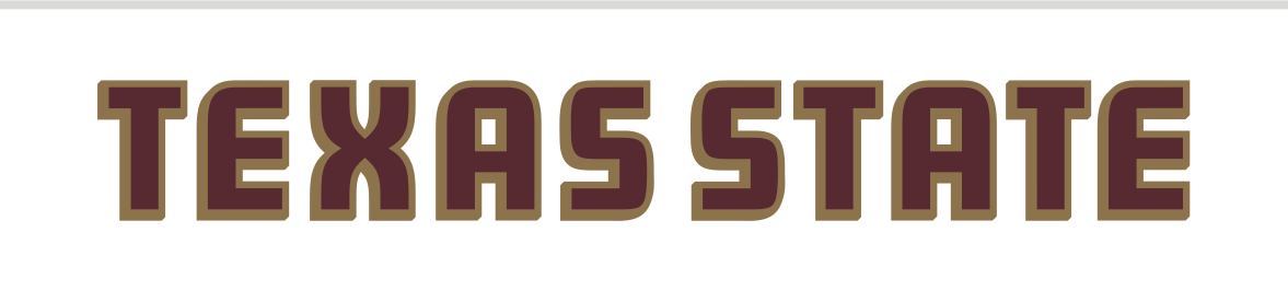 Texas State wordmark, horizontal maroon and gold on white variant, cell 31