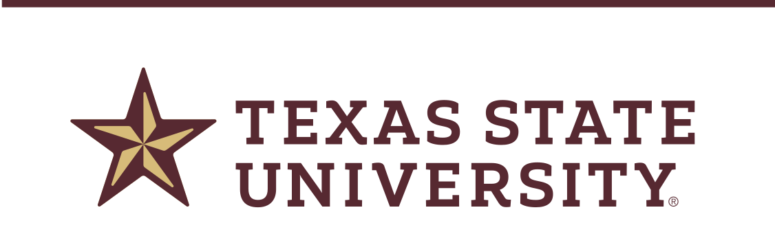 Texas State University primary mark, horizontal color variant, cell 49