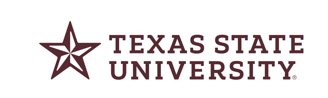 Texas State University primary mark, horizontal maroon/gold variant, cell 51
