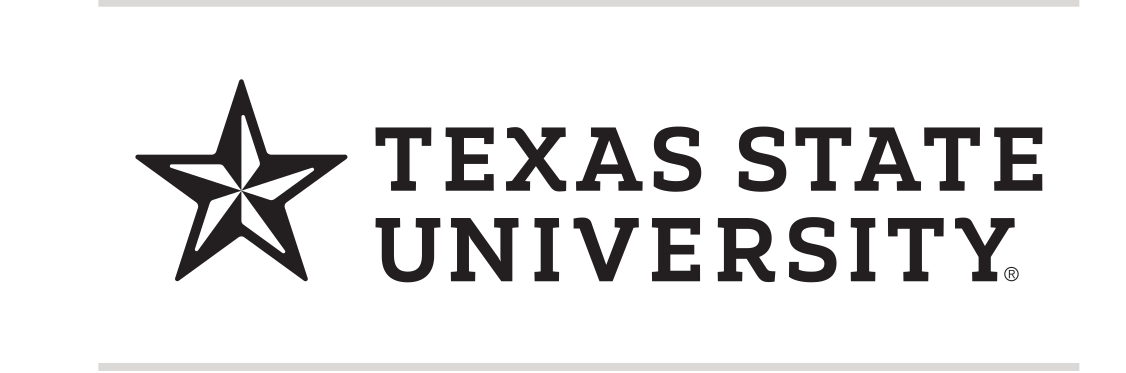 Texas State University primary mark, horizontal black/white variant, cell 53