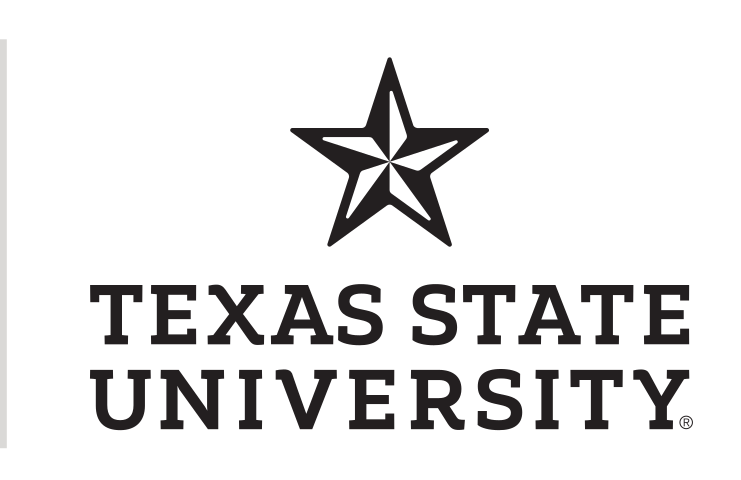 Texas State University secondary mark, stacked black/white variant, cell 65
