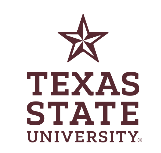 Texas State University secondary mark, compact stacked maroon/gold variant, cell 69