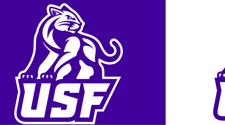 cougar head with University of Sioux Falls Cougars wordmark, black on white variant, cell 44
