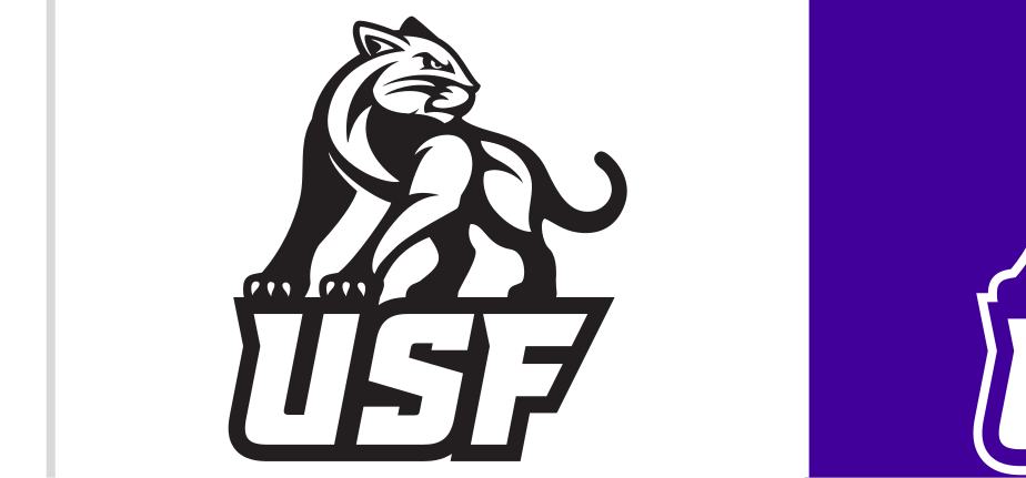 full cougar with USF Cougars wordmark, black on white variant, cell 51