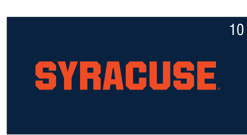 SYRACUSE wordmark, orange with white outline on blue variant, cell 10