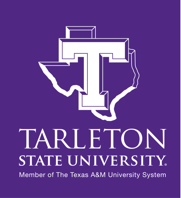 T with Texas map and wordmark, white on purple variant, cell 6