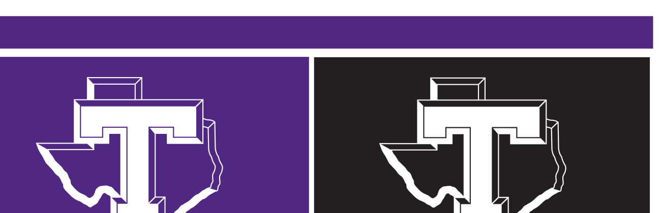 T with Texas map and wordmark, white on purple variant