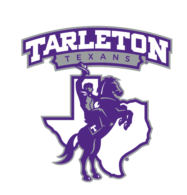 Mascot with Tarleton Texans wordmark, purple variant, cell 17