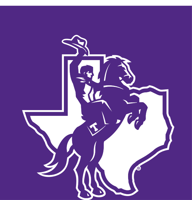 Mascot on Texas map, white on purple variant, cell 22