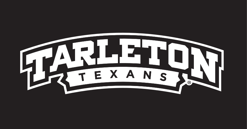 Tarleton Texans wordmark, white on black variant, cell 28