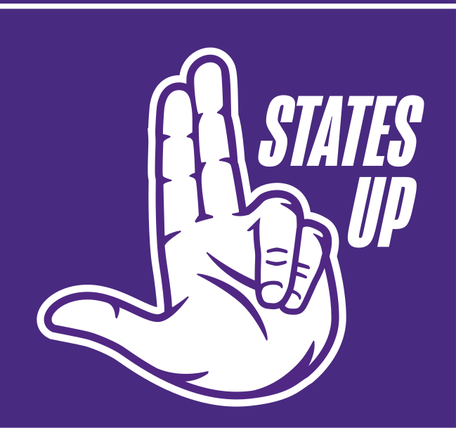 Hand sign with "STATES UP", purple variant