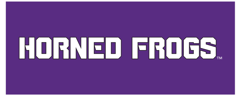 Horned Frogs wordmark, white with purple outline on purple variant, cell 10