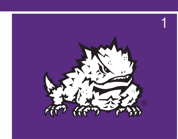 Athletic Horned Frog mascot, 2-color on purple variant, cell 13