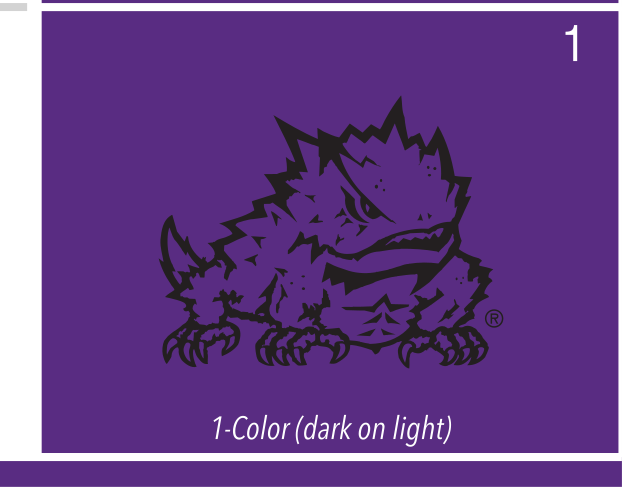 Athletic Horned Frog mascot, 1-color on purple variant, cell 17
