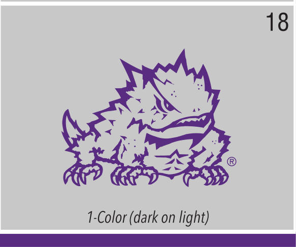 Athletic Horned Frog mascot, 1-color on grey variant, cell 18
