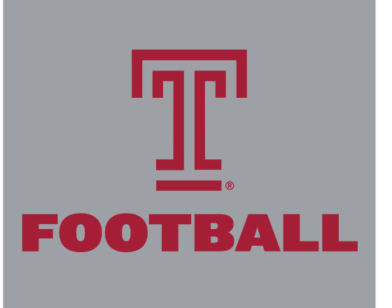 Temple T Football, cherry and black on grey variant, cell 25
