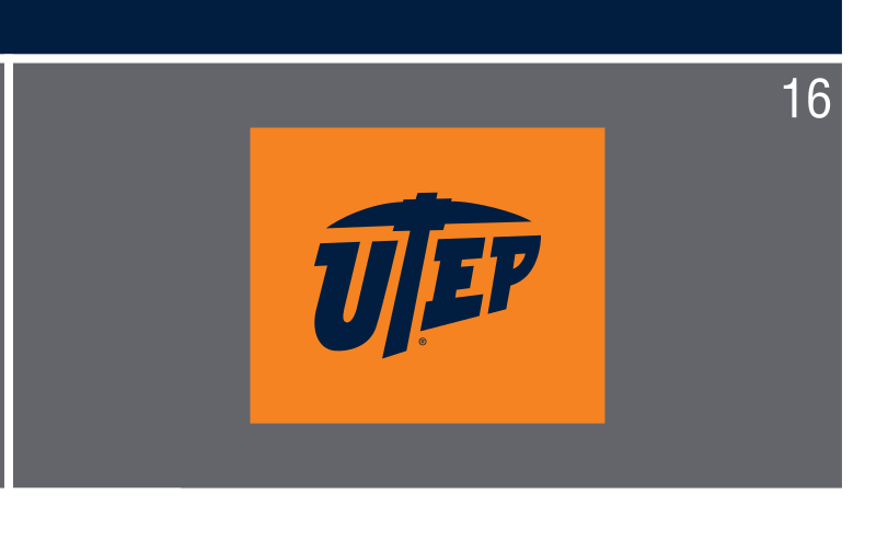 UTEP wordmark in box, blue and orange on silver variant, cell 16
