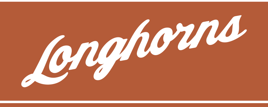 Longhorns script, white on orange variant, cell 33