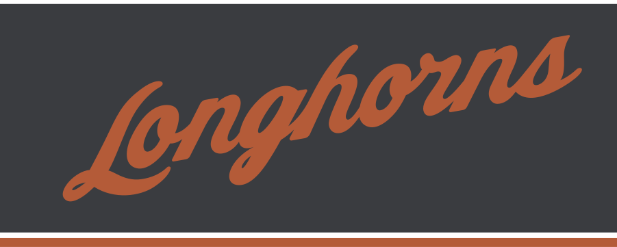 Longhorns script, orange on dark grey variant, cell 34