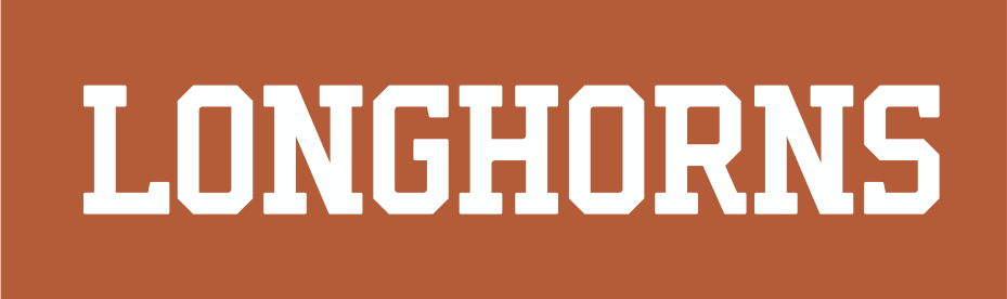 LONGHORNS wordmark, straight, white on orange variant, cell 48