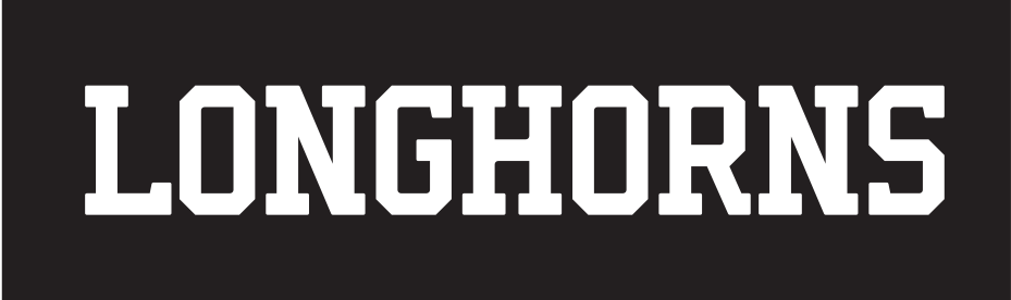LONGHORNS wordmark, straight, white on black variant, cell 50